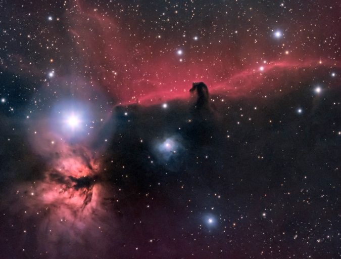 NGC2024 (Flammnebel) und B33 vor IC434 (Pferdekopfnebel), Aufnahme Jörg Große-Kracht, 18.11.2018