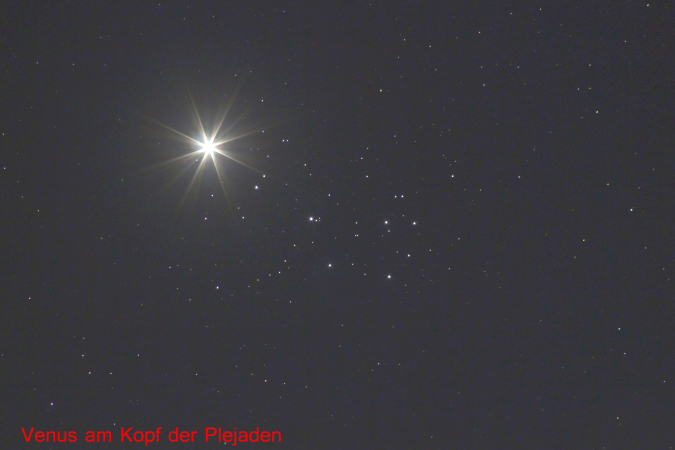 Venus bei Plejaden, 3.4.2020, Aufnahme: Werner Wöhrmann
